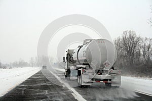 Truck on Highway during Winter Storm