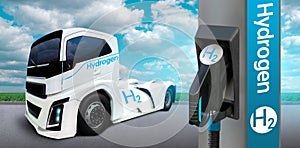 Truck on hydrogen fuel with H2 filling station