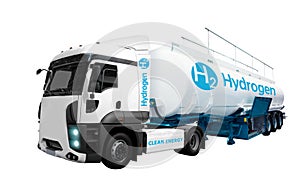 Truck on hydrogen fuel with H2 tank trailer