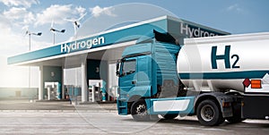 Truck with hydrogen fuel tank trailer