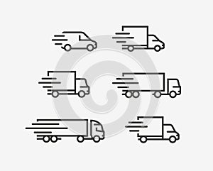 Truck icon set. Freight, delivery symbol. Vector illustration