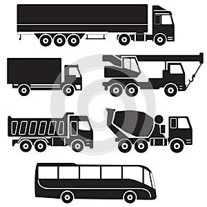 Truck icons set. Vector collection of vehicles.