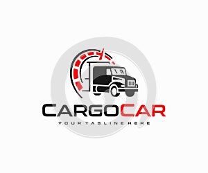 Truck of industrial cargo freight logo design. Transportation and logistics, import, export vector design