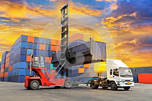 Truck with Industrial Container Cargo for Logistic Import Export