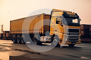 Truck with Industrial Container Cargo for Logistic Import Export AI generated