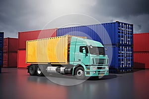 Truck with Industrial Container Cargo for Logistic Import Export AI generated