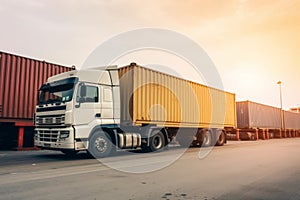 Truck with Industrial Container Cargo for Logistic Import Export AI generated