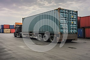 Truck with Industrial Container Cargo for Logistic Import Export AI generated