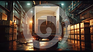 The truck inside warehouse.AI generated image