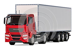 Truck with isothermal van, side view. 3D rendering