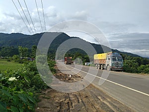 Truck  layover near a small dhaba . NH 06