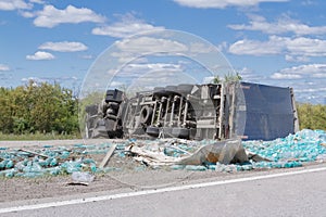 The truck lies on the parties on the route after accident