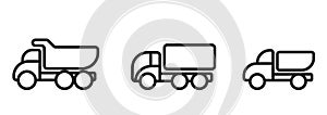 Truck line icon set. cargo transportation and delivery symbols