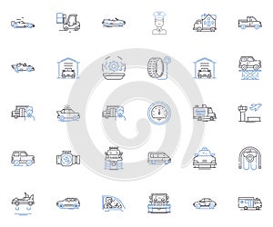 Truck line icons collection. Transport, Hauling, Cargo, Freight, Longhaul, Heavy-duty, Trailer vector and linear