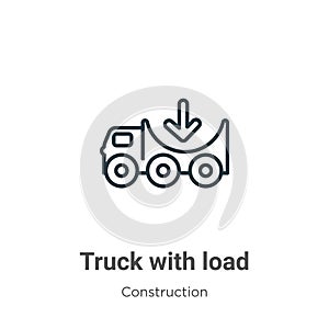 Truck with load outline vector icon. Thin line black truck with load icon, flat vector simple element illustration from editable