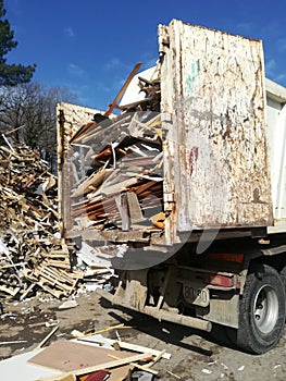 Truck loaded with recycled wood