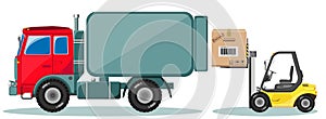 Truck and Loader with Box. Shipment Icons Set.