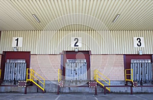 Truck loading docks at commercial building