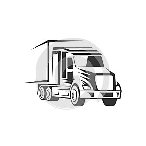 Truck logistic vector silhouette logo template. perfect for delivery or transportation industry logo. simple with dark grey color