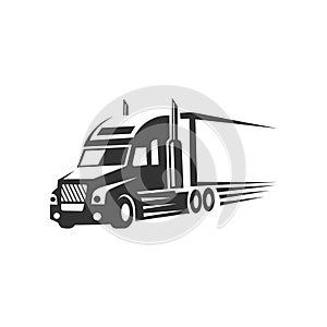 Truck logistic vector silhouette logo template. perfect for delivery or transportation industry logo. simple with dark grey color