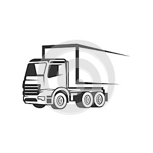 Truck logistic vector silhouette logo template. perfect for delivery or transportation industry logo. simple with dark grey color