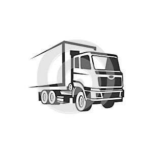 Truck logistic vector silhouette logo template. perfect for delivery or transportation industry logo. simple with dark grey color