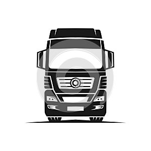 Truck logistic vector silhouette logo template. perfect for delivery or transportation industry logo. simple with dark grey color