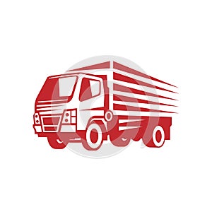 Truck logistic vector silhouette logo template. perfect for delivery or transportation industry logo. simple with red color