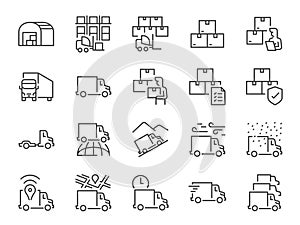 Truck Logistics icon set. It included the cargo, trailer, delivery, container, depot and more icons.