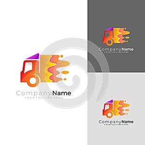 Truck logo with transportation design vector, delivery express