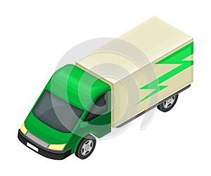 Truck or Lorry as Motor Vehicle and Urban Transport for Transporting Cargo Isometric Vector Illustration