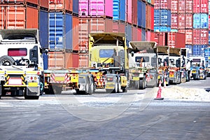 truck lorry in traffic jam in the container yard industry perspective