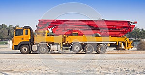 Truck or machine with concrete pump for construction