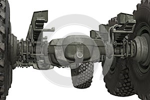 Truck military undercarriage chassis, close view