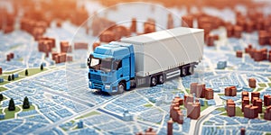Truck on mini GPS map. Cargo transport concept