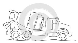 Truck mixer One line drawing isolated on white background