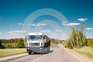 Truck In Motion On Country Road. Motion Cars On Freeway In Europe