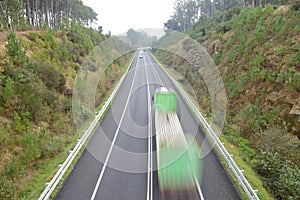 Truck in motion on highway