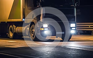 truck moves on highway at night