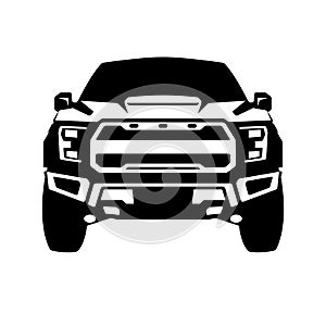 Truck offroad black silhouette, front view, vector