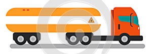 Truck with oil sign, petrol tank trailer. Flat design illustration. Vector