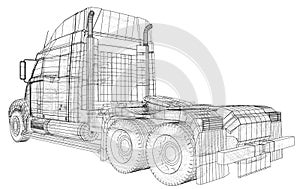 Truck, Oil trailer. Gasoline tanker. Created illustration of 3d. Wire-frame.
