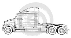 Truck, Oil trailer. Gasoline tanker. Created illustration of 3d. Wire-frame.