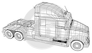 Truck, Oil trailer. Gasoline tanker. Created illustration of 3d. Wire-frame.