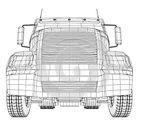 Truck, Oil trailer. Gasoline tanker. Created illustration of 3d. Wire-frame.