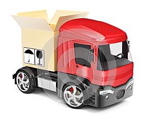 Truck with open cardboard box