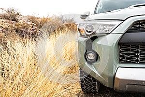 Truck Parked Next To Dry Grass