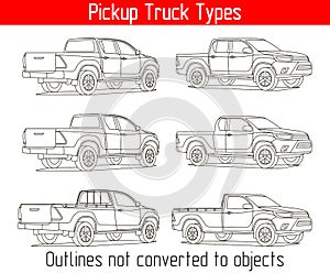 TRUCK pickup types template drawing vector outlines not converted to objects