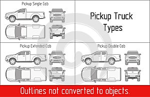 TRUCK pickup types template drawing vector outlines not converted to objects