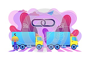 Truck platooning concept vector illustration.